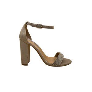 Steve Madden Women’s Taupe Suede Rhinestone Strap Block Heel Sandals Size 6.5M